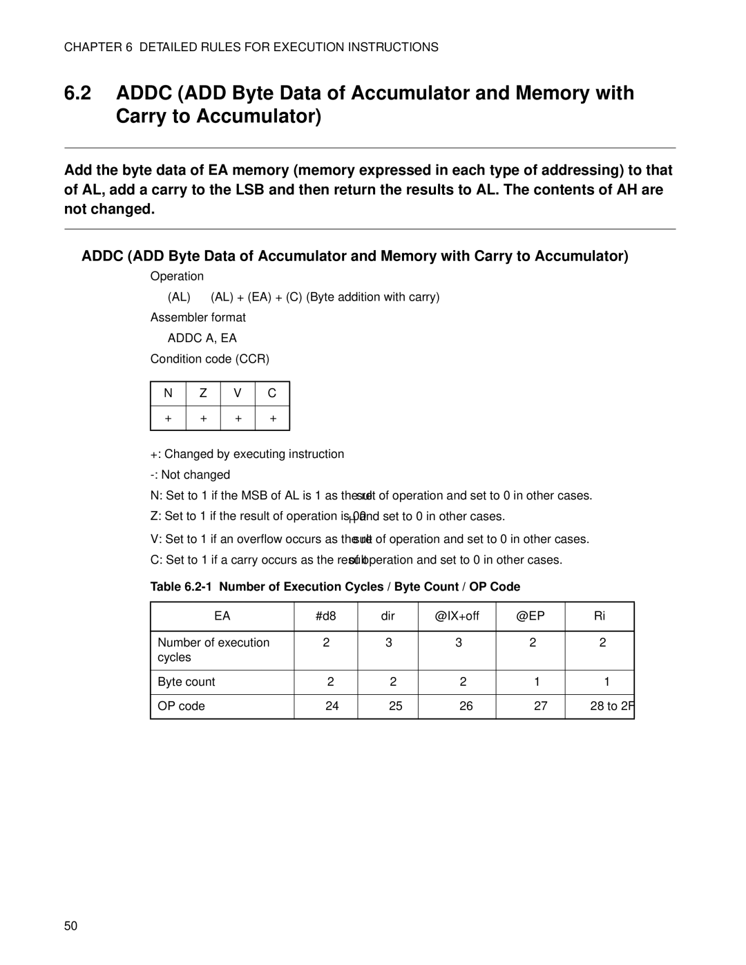 Fujitsu F2MC-8FX manual Number of Execution Cycles / Byte Count / OP Code 