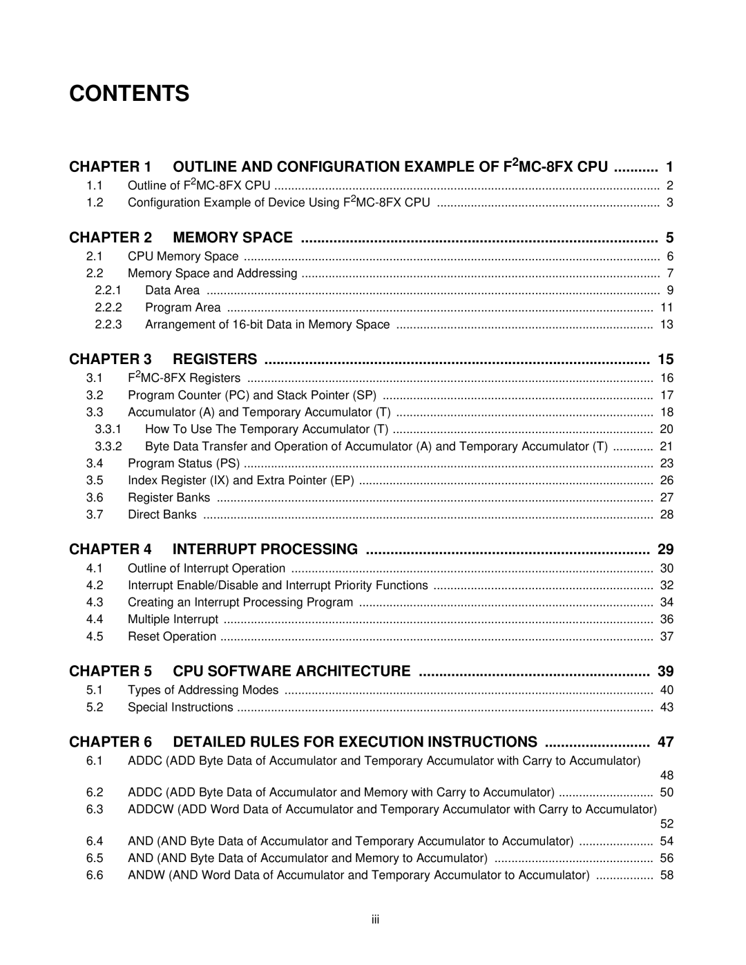 Fujitsu F2MC-8FX manual Contents 