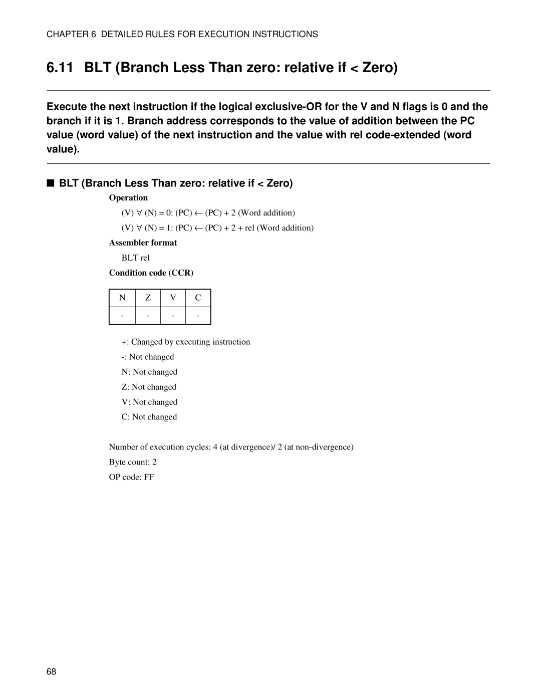 Fujitsu F2MC-8FX manual BLT Branch Less Than zero relative if Zero 