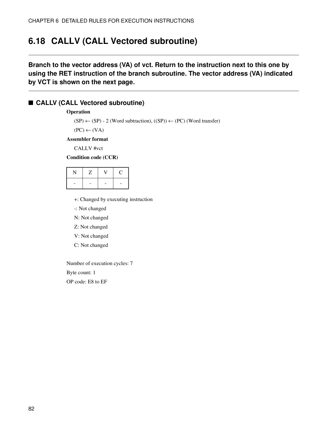 Fujitsu F2MC-8FX manual Callv Call Vectored subroutine 