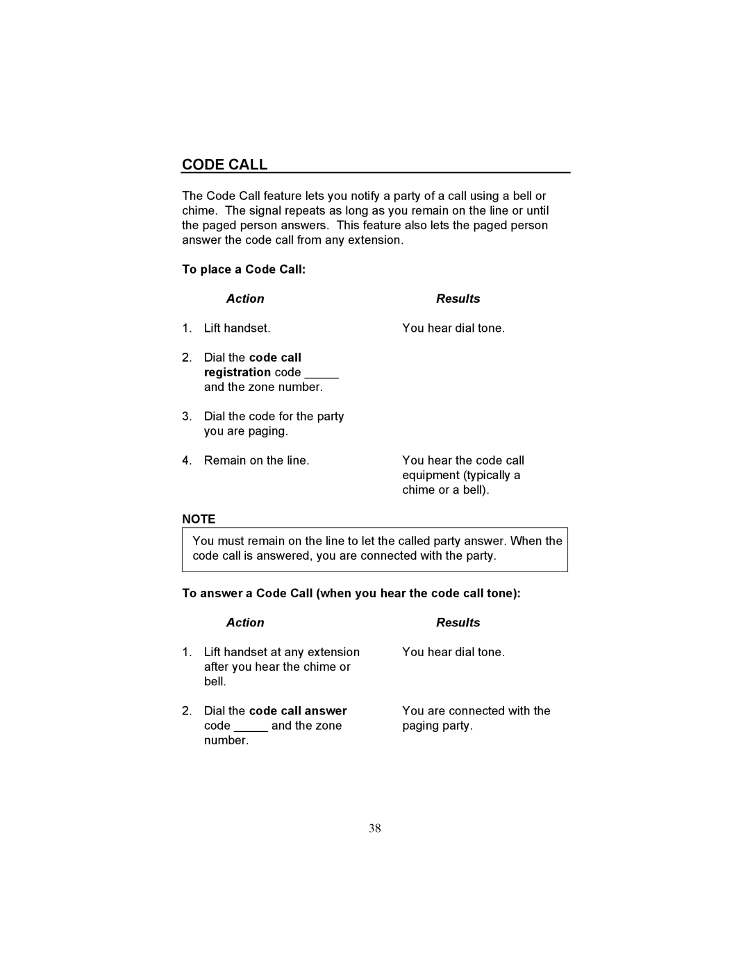 Fujitsu F9600 F9600c manual To place a Code Call, To answer a Code Call when you hear the code call tone 