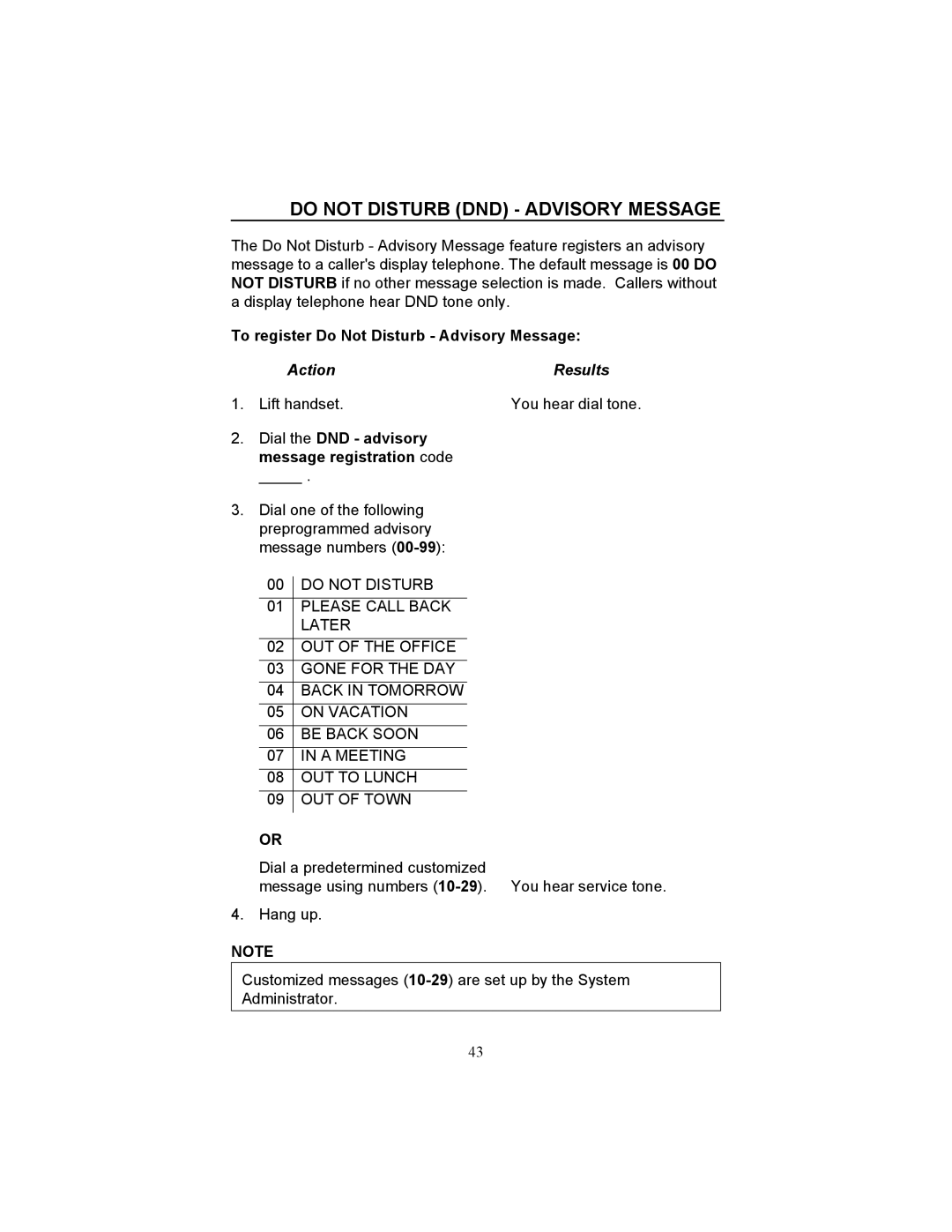 Fujitsu F9600 F9600c manual Do not Disturb DND Advisory Message, To register Do Not Disturb Advisory Message 