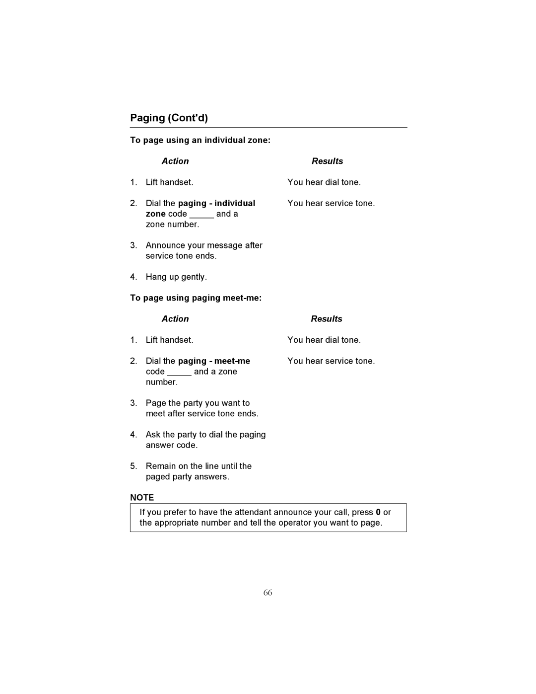 Fujitsu F9600 F9600c Paging Contd, To page using an individual zone, Dial the paging individual, Dial the paging meet-me 