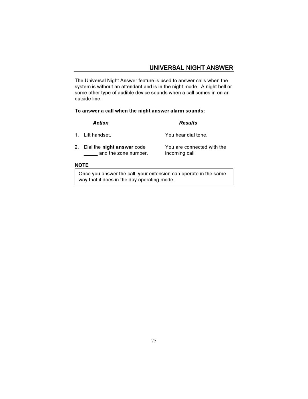 Fujitsu F9600 F9600c manual Universal Night Answer, To answer a call when the night answer alarm sounds 