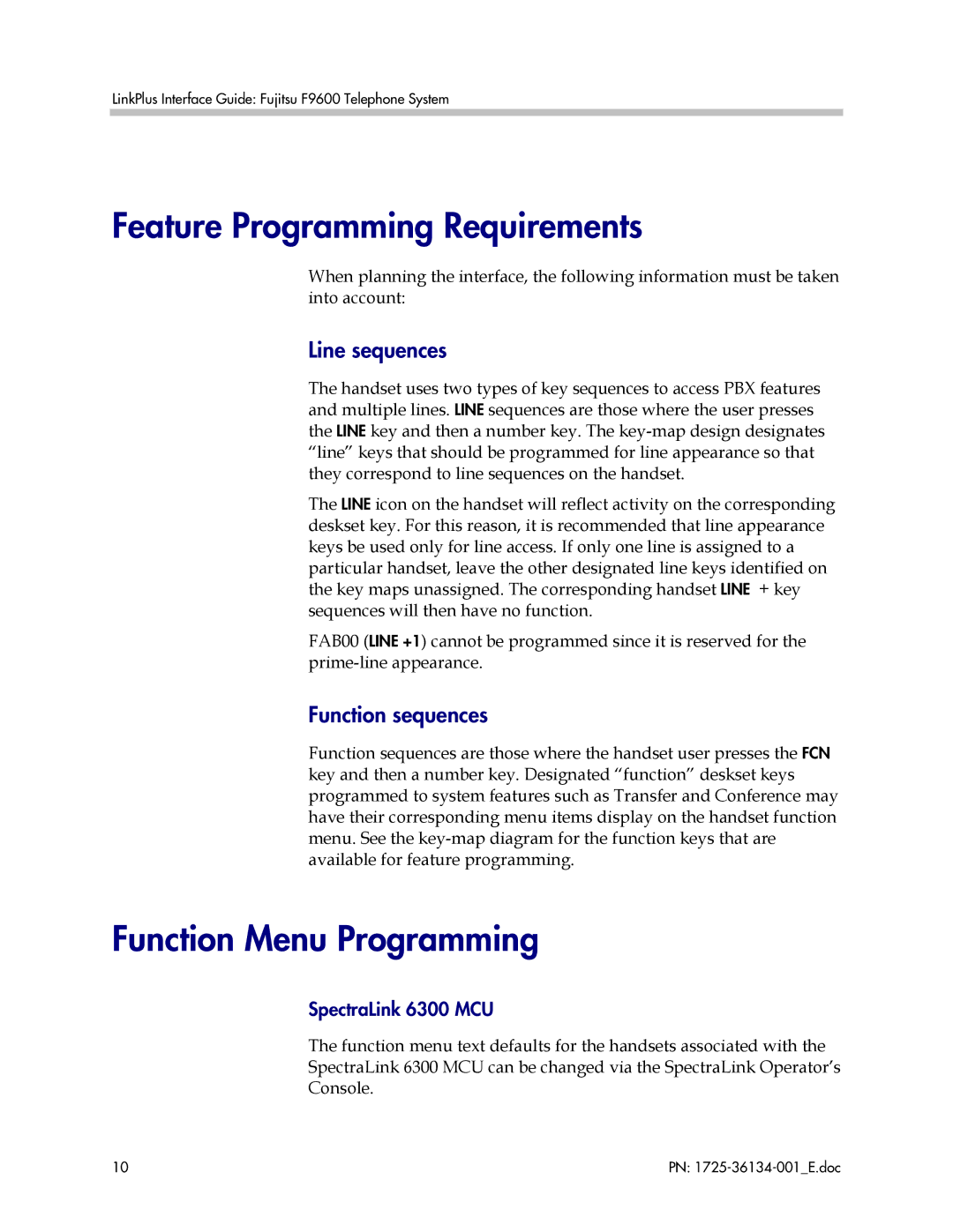 Fujitsu F9600 manual Feature Programming Requirements, Function Menu Programming, Line sequences, Function sequences 