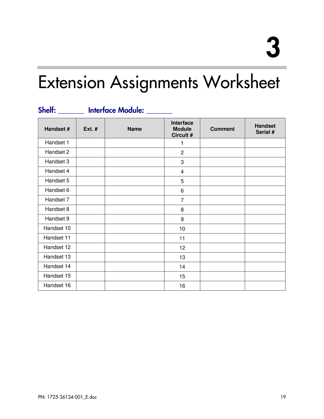 Fujitsu F9600 manual Extension Assignments Worksheet, Shelf Interface Module 