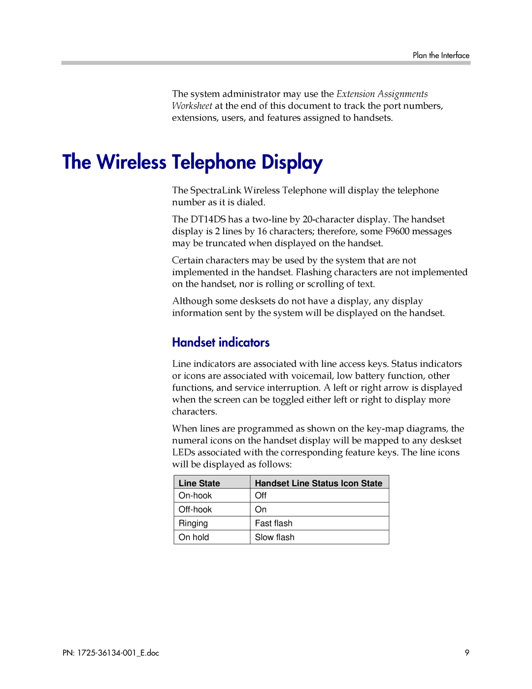 Fujitsu F9600 manual Wireless Telephone Display, Handset indicators 