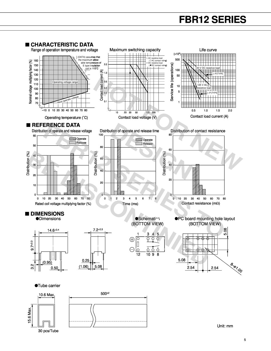 Fujitsu manual Characteristic Data, Reference Data, Dimensions, Series, Discontinied, Design, FBR12 SERIES 