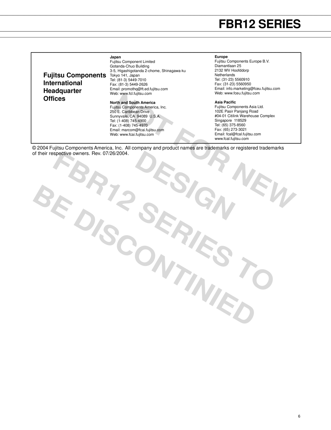 Fujitsu FBR12 manual Design NEW, Series Discontinied 