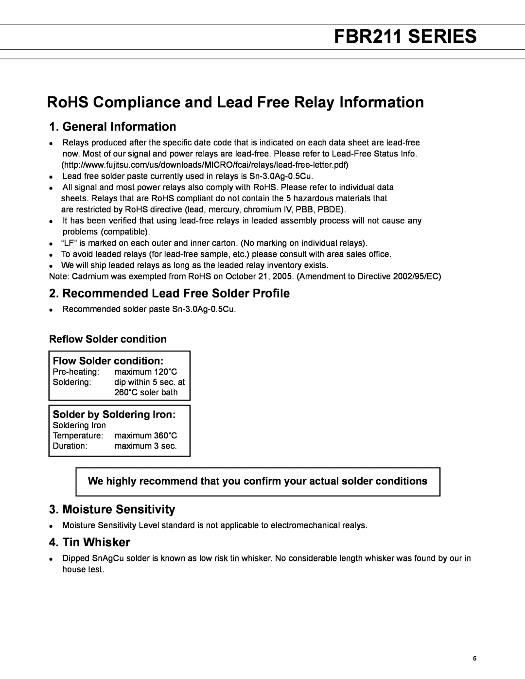 Fujitsu Reflow Solder condition Flow Solder condition, Solder by Soldering Iron, FBR211 SERIES, General Information 
