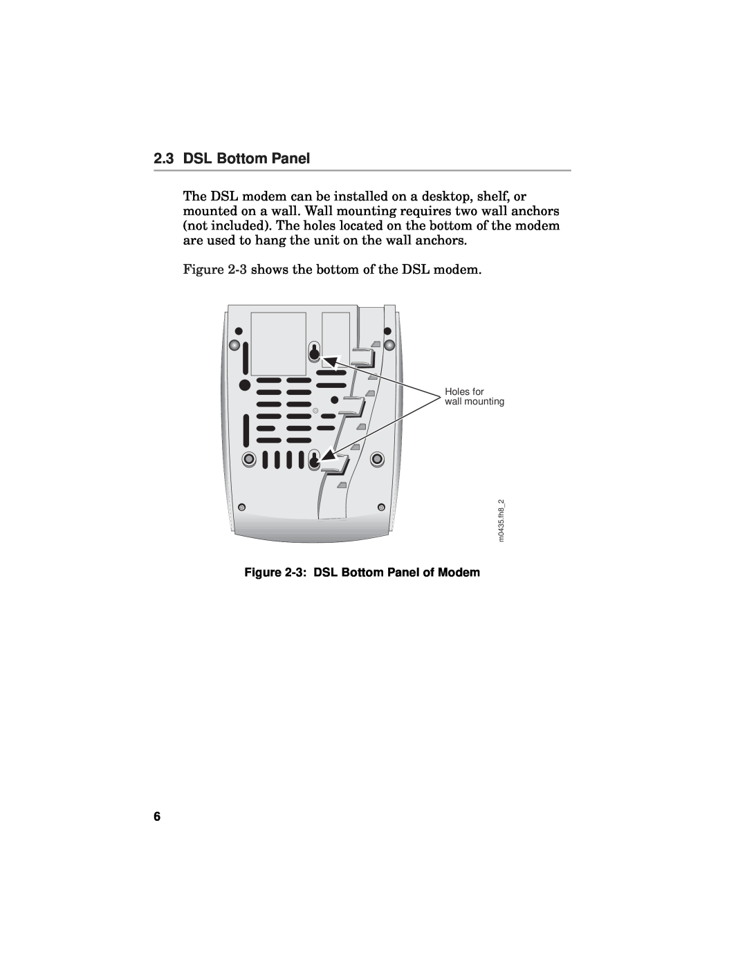 Fujitsu FC9660RA12 manual 3 shows the bottom of the DSL modem, 3 DSL Bottom Panel of Modem, m0435.fh82 