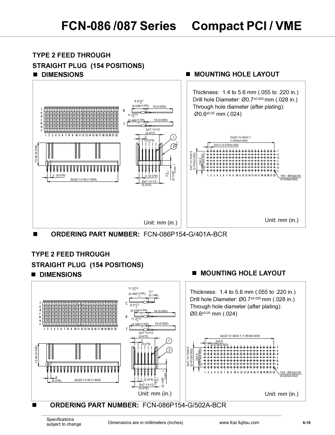 Fujitsu FCN-087 manual Type 2 Feed Through, Ordering Part Number FCN-086P154-G/502A-BCR 