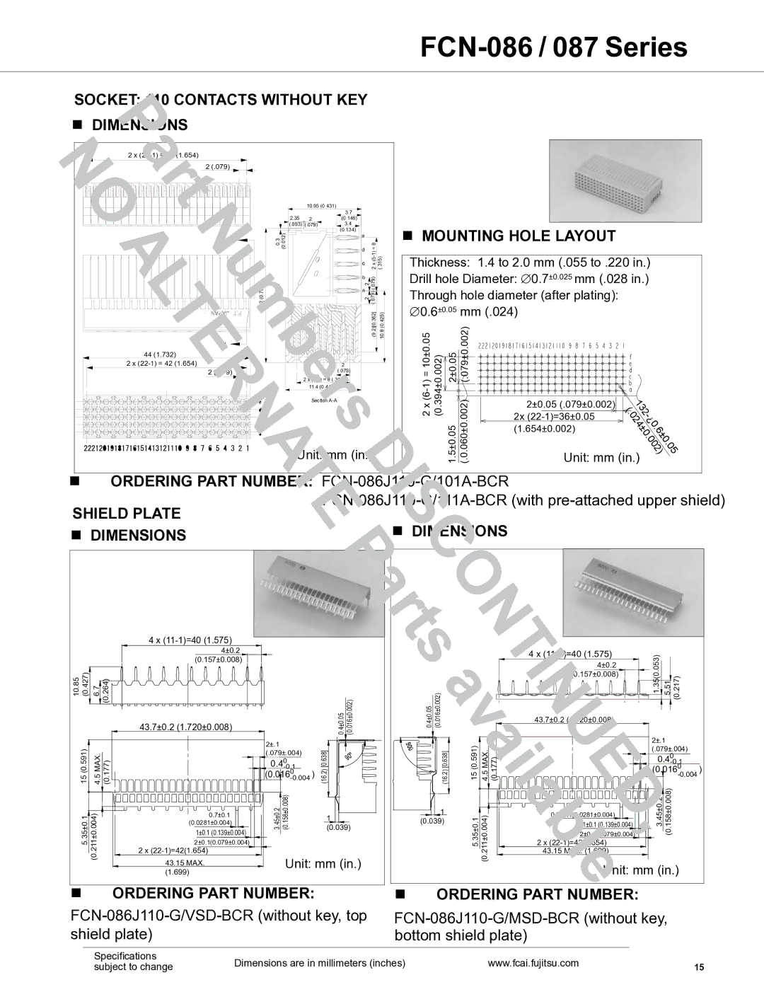 Fujitsu FCN-087 manual Alternate, Ordering Part Number FCN-086J110-G/101A-BCR Shield Plate 