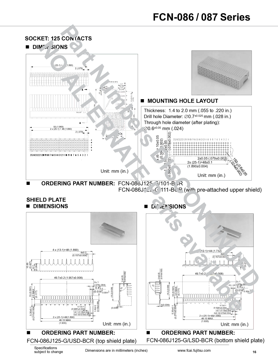 Fujitsu FCN-087 manual Vailable, Ordering Part Number FCN-086J125-G/101-BCR 