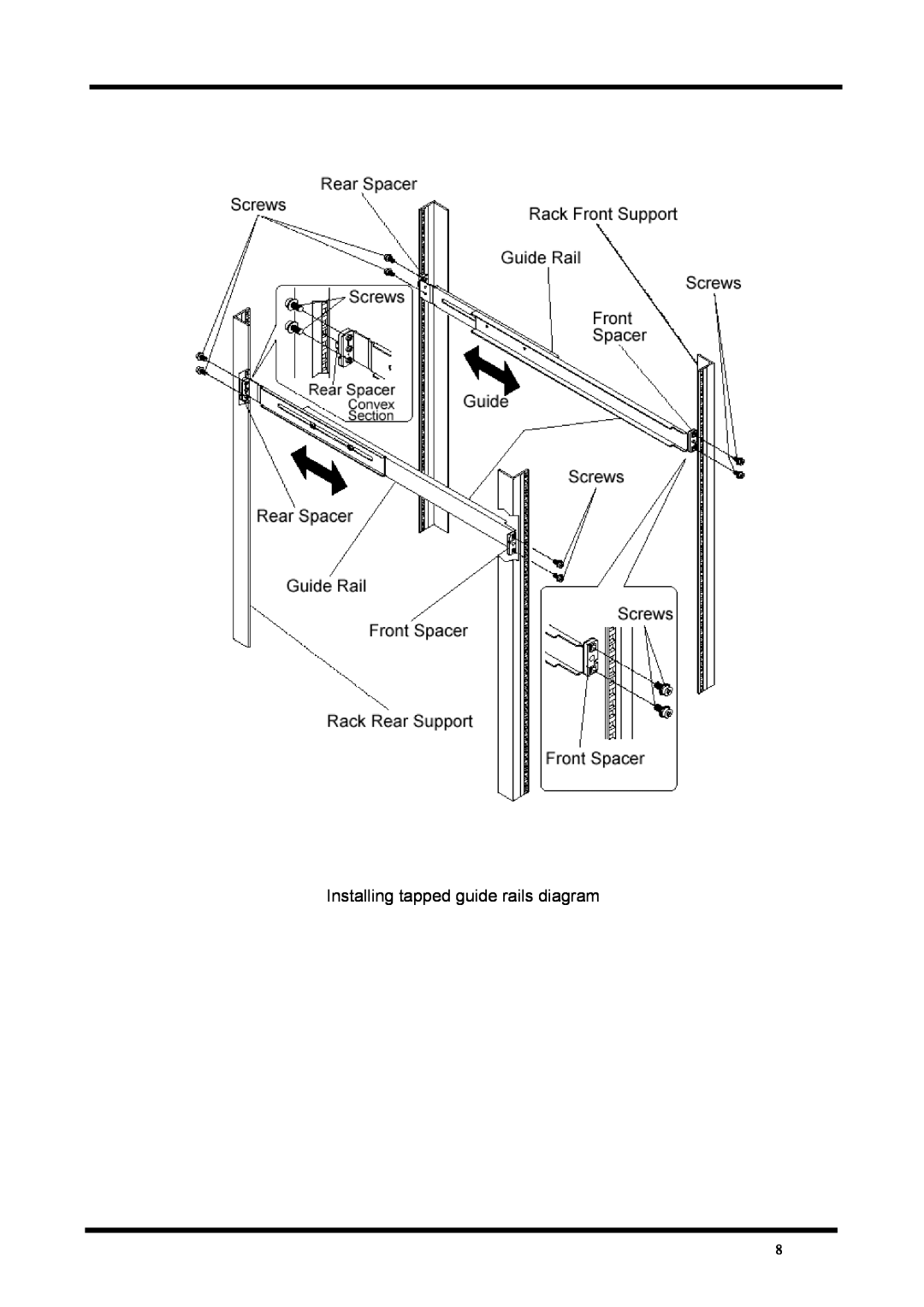 Fujitsu FD-1008AT, FD-1016AT user manual Installing tapped guide rails diagram 