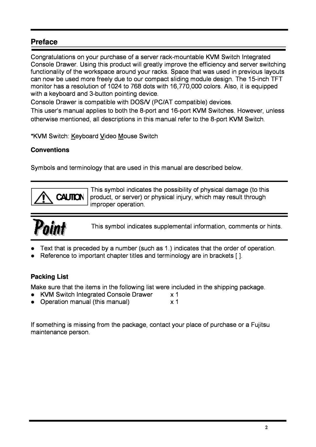Fujitsu FD-1008AT, FD-1016AT user manual Preface, Conventions, Packing List 