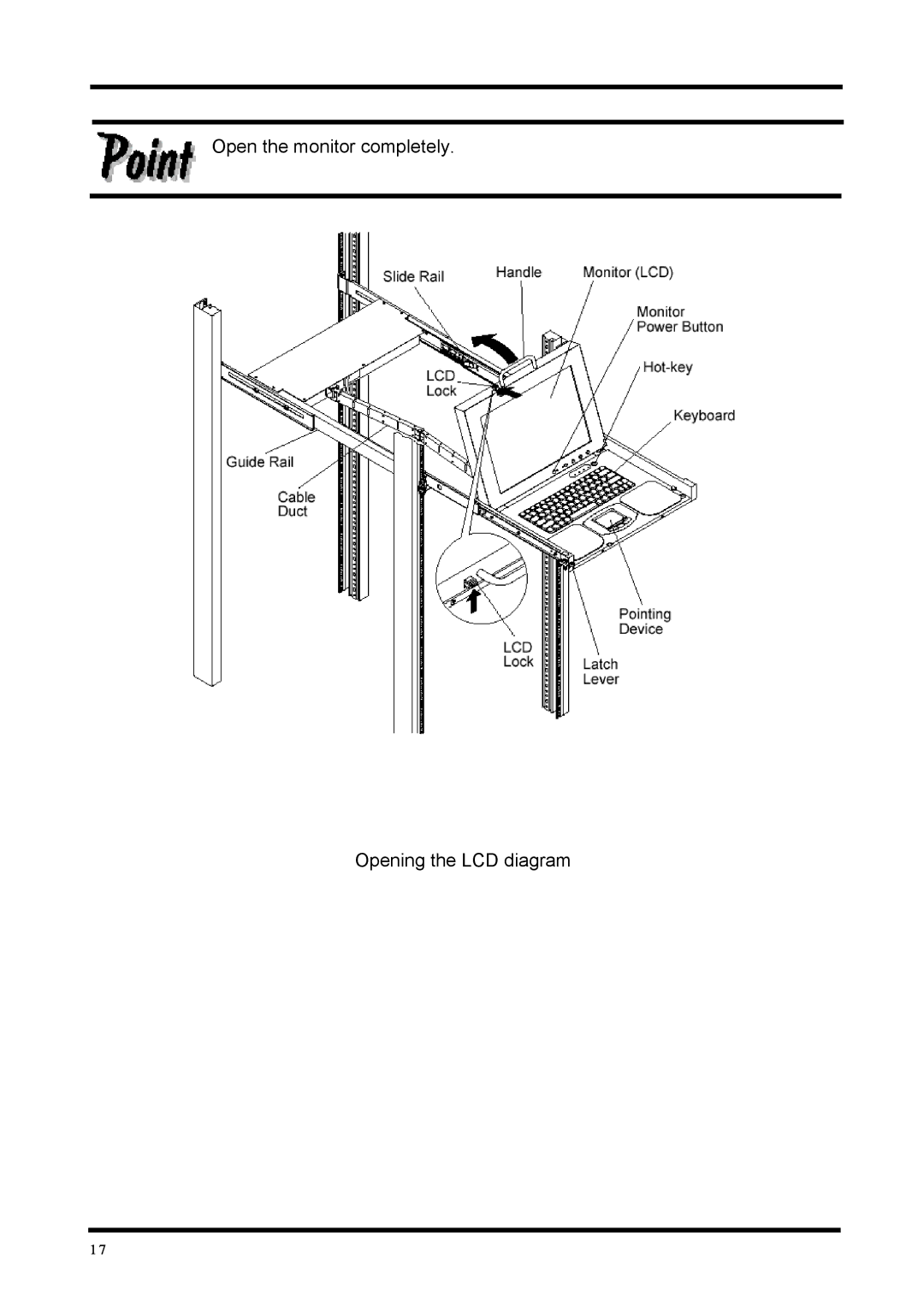 Fujitsu FD-1016AT, FD-1008AT user manual Open the monitor completely Opening the LCD diagram 