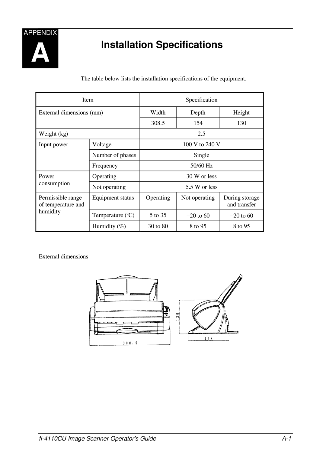 Fujitsu fi-4110CU manual Installation Specifications 