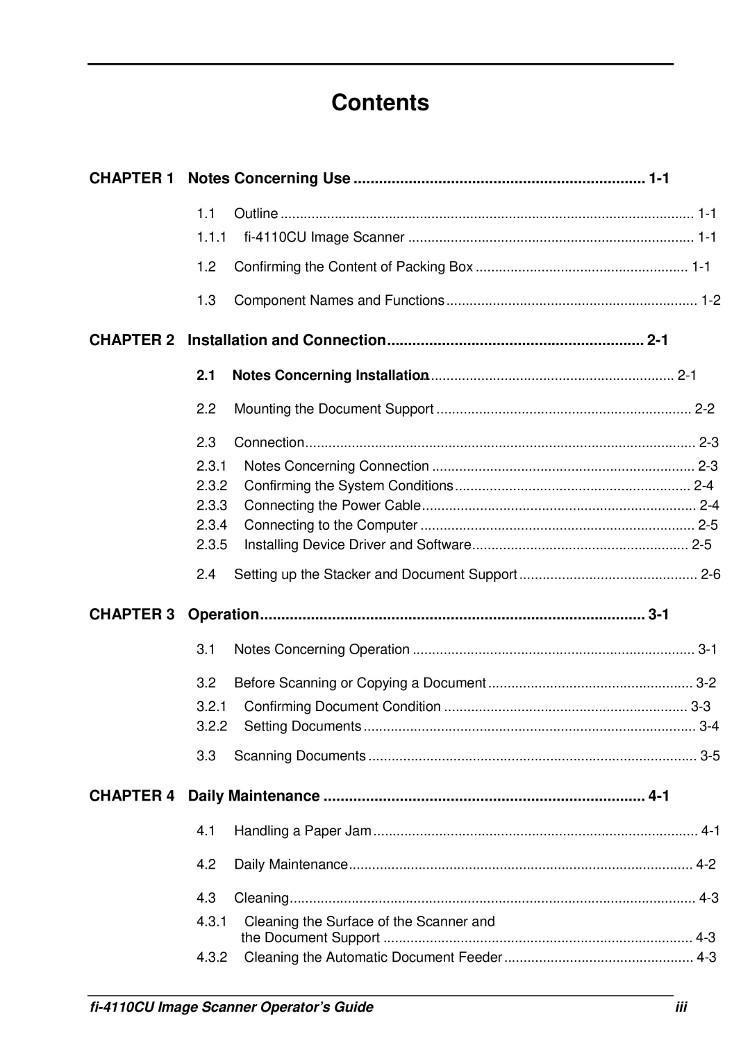 Fujitsu fi-4110CU manual Contents 