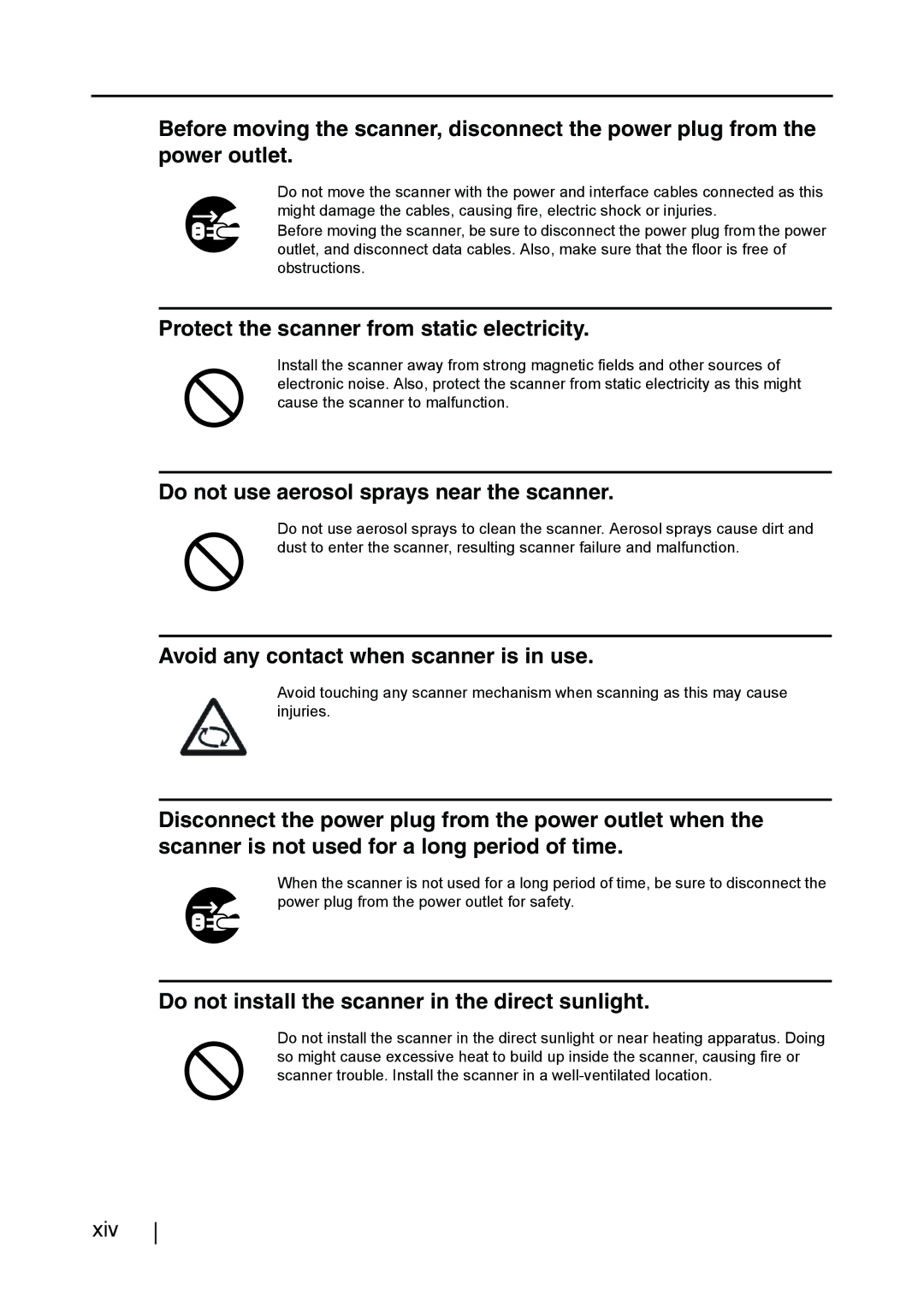 Fujitsu fi-4110EOX2 manual Protect the scanner from static electricity, Do not use aerosol sprays near the scanner 