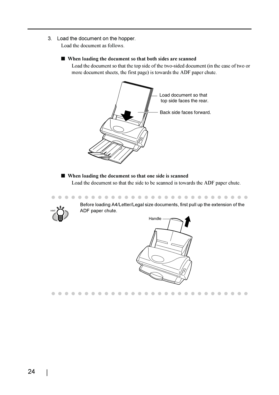 Fujitsu fi-4110EOX2 manual When loading the document so that both sides are scanned 