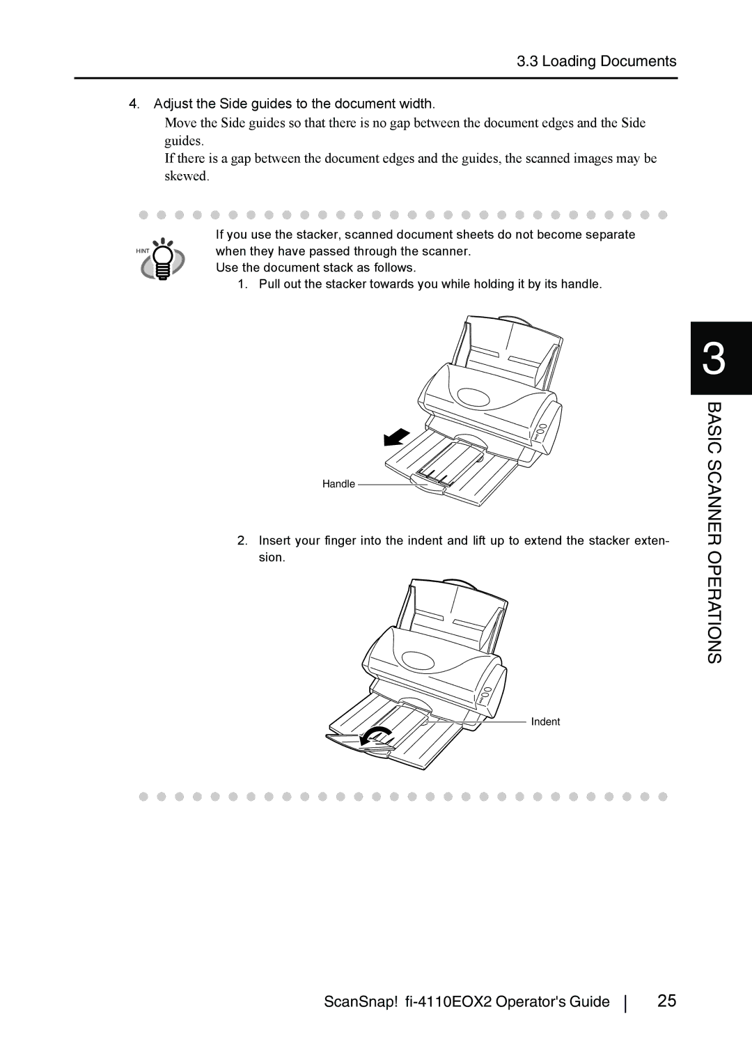 Fujitsu fi-4110EOX2 manual Adjust the Side guides to the document width 