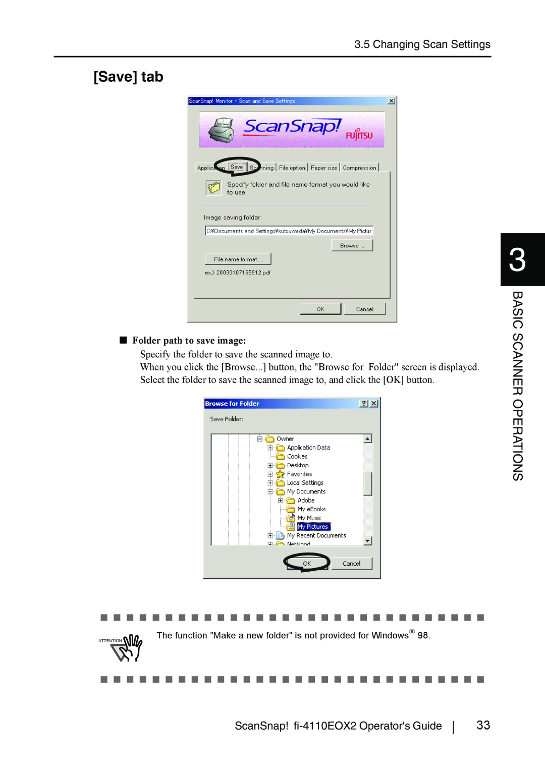 Fujitsu fi-4110EOX2 manual Save tab, Folder path to save image 