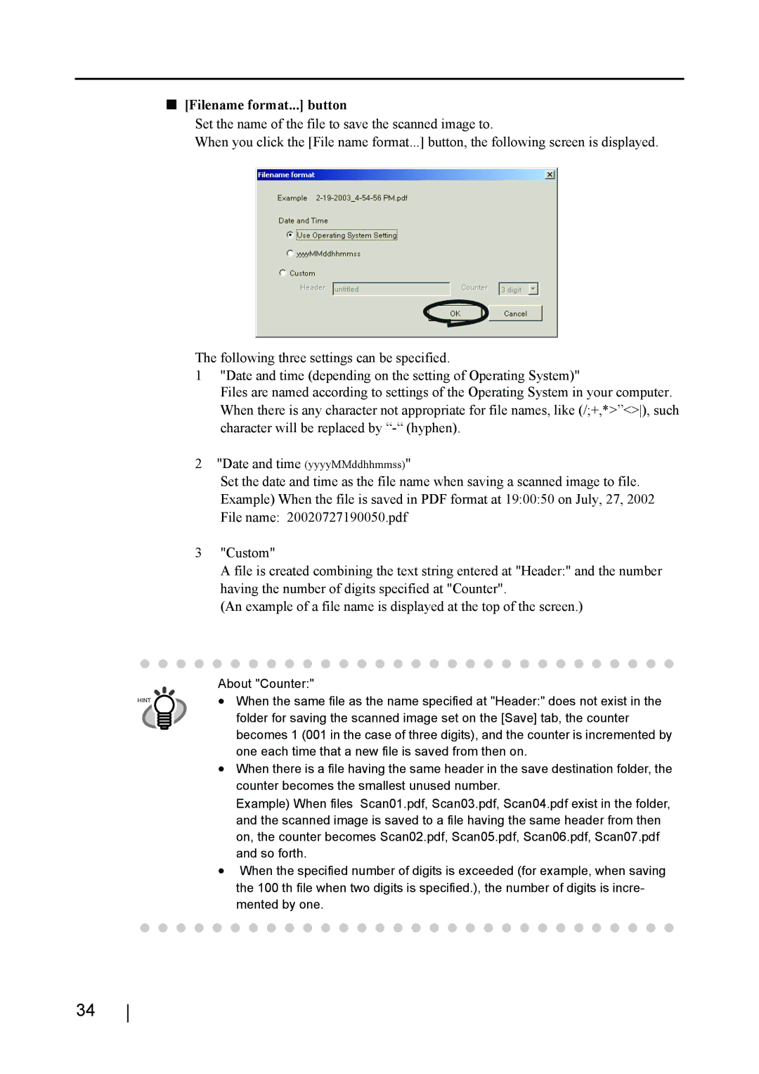 Fujitsu fi-4110EOX2 manual Filename format... button 