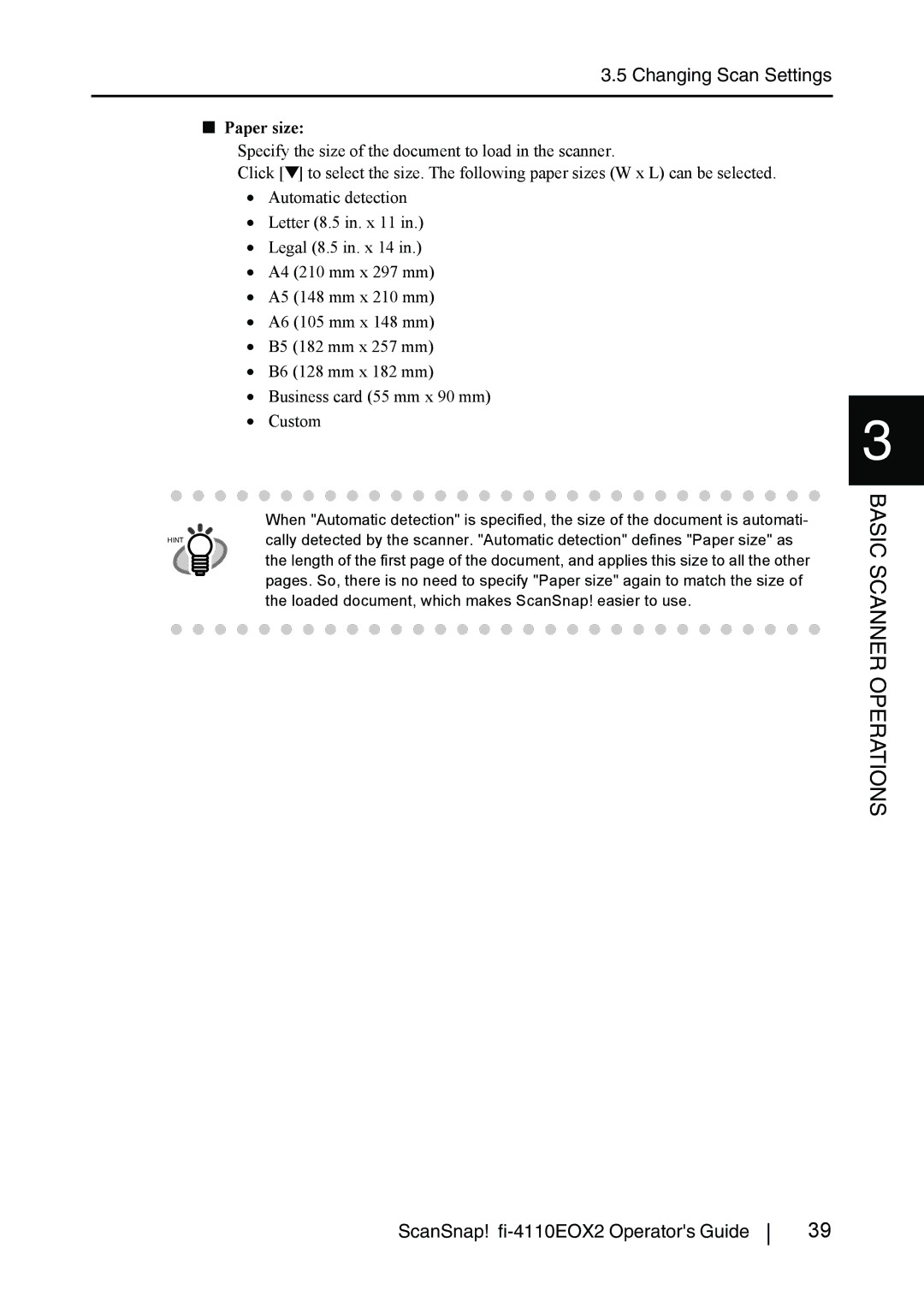 Fujitsu fi-4110EOX2 manual Paper size 