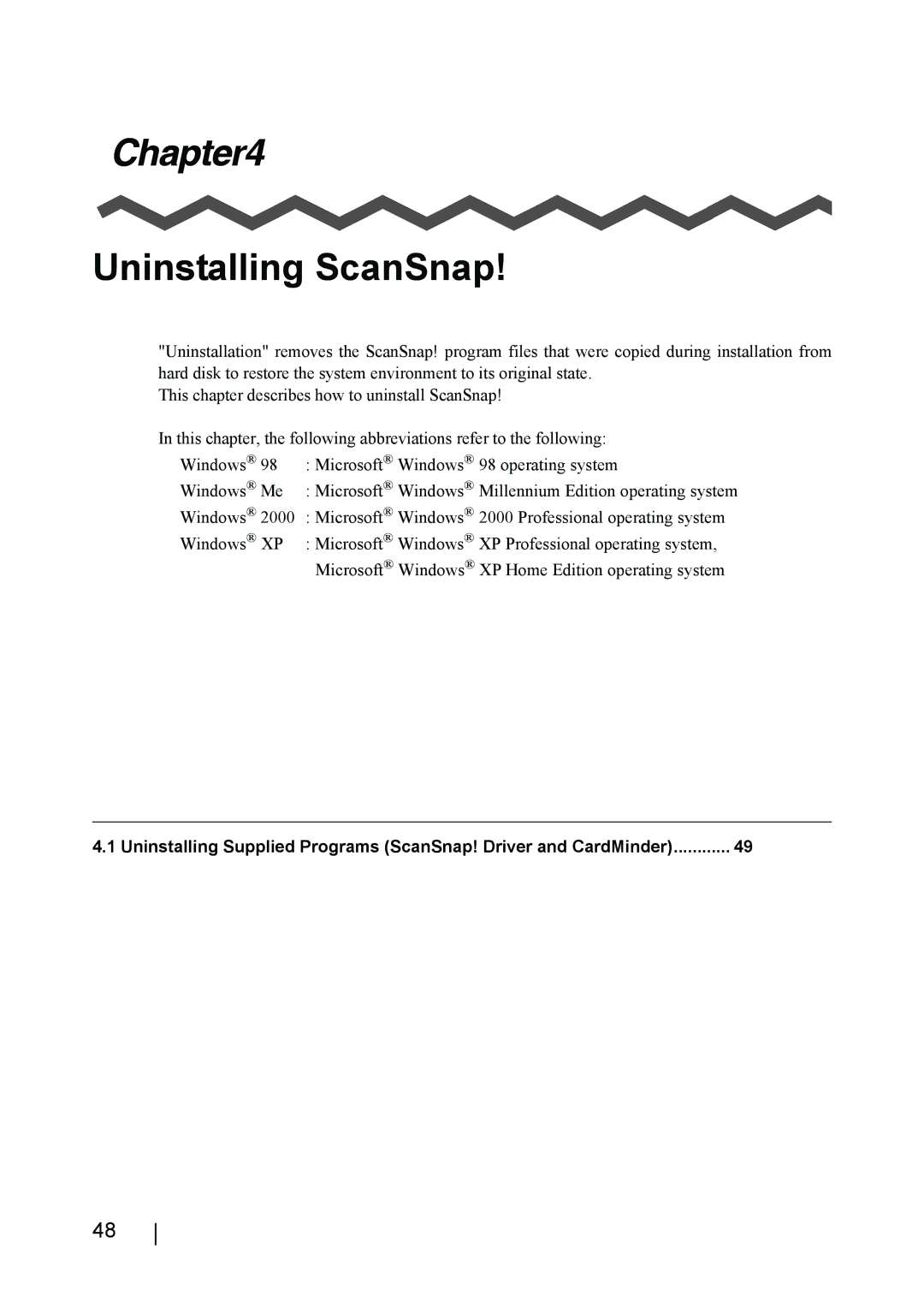 Fujitsu fi-4110EOX2 manual Uninstalling ScanSnap 