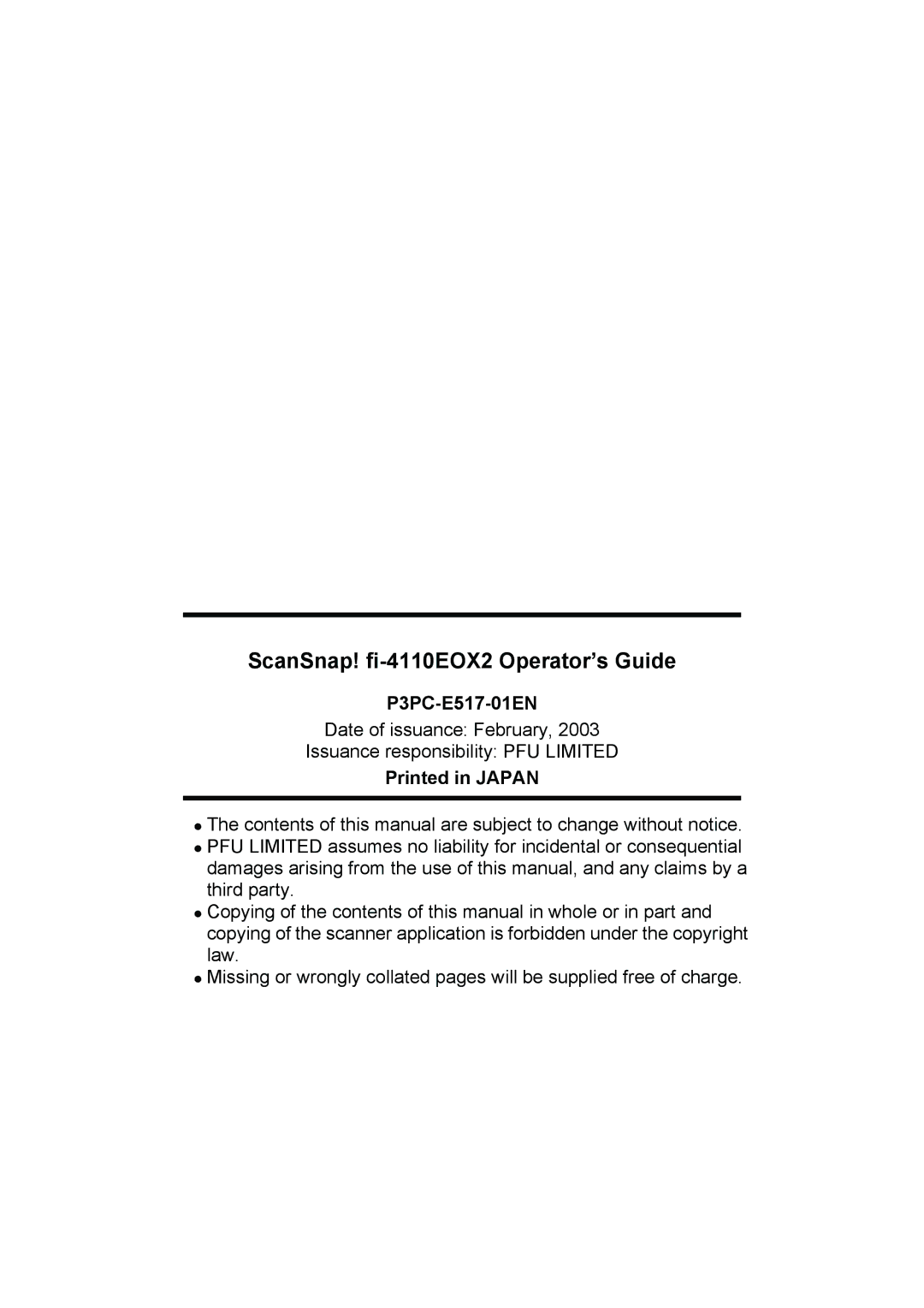 Fujitsu manual ScanSnap! fi-4110EOX2 Operator’s Guide 