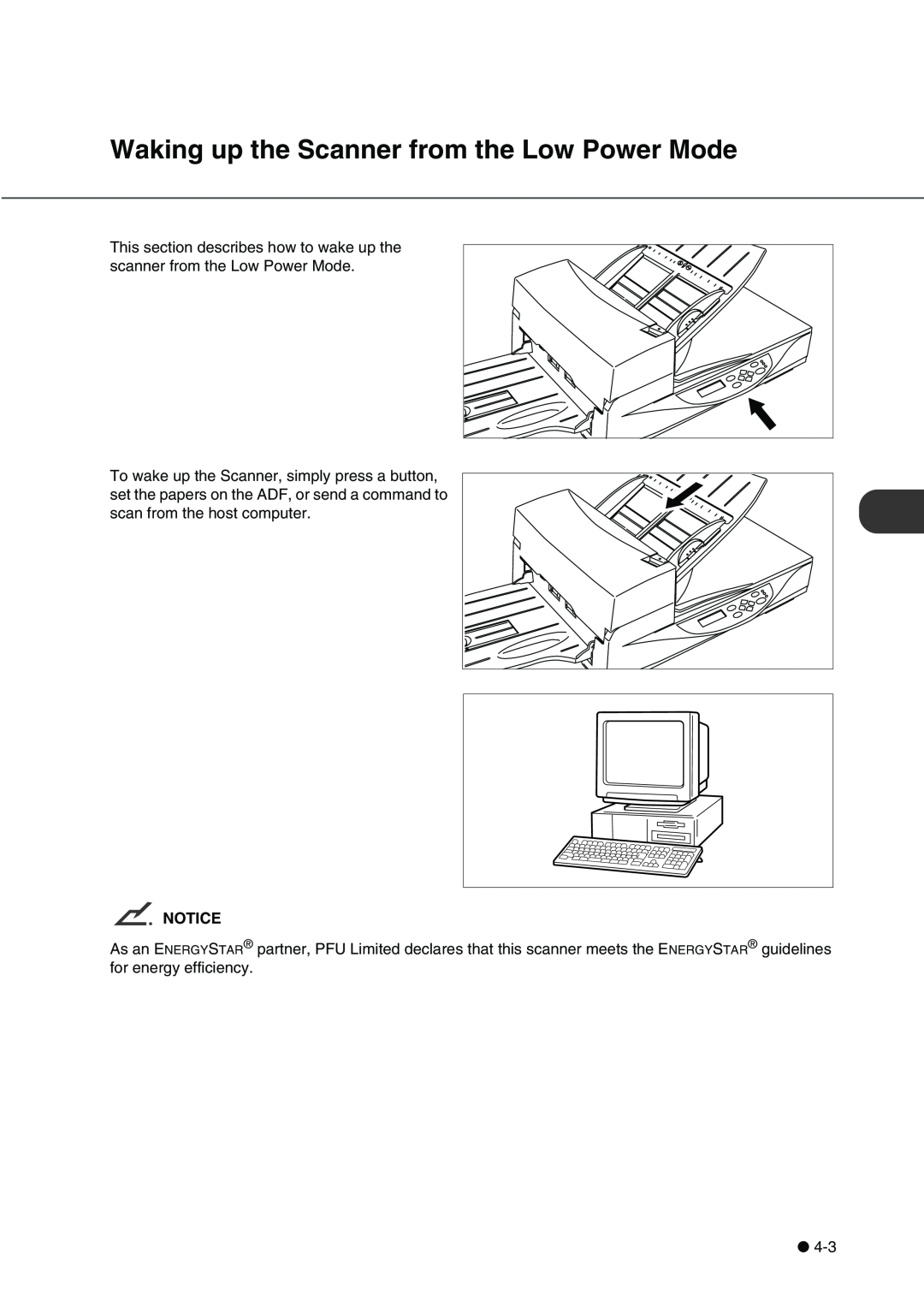 Fujitsu fi-4340C manual Waking up the Scanner from the Low Power Mode 