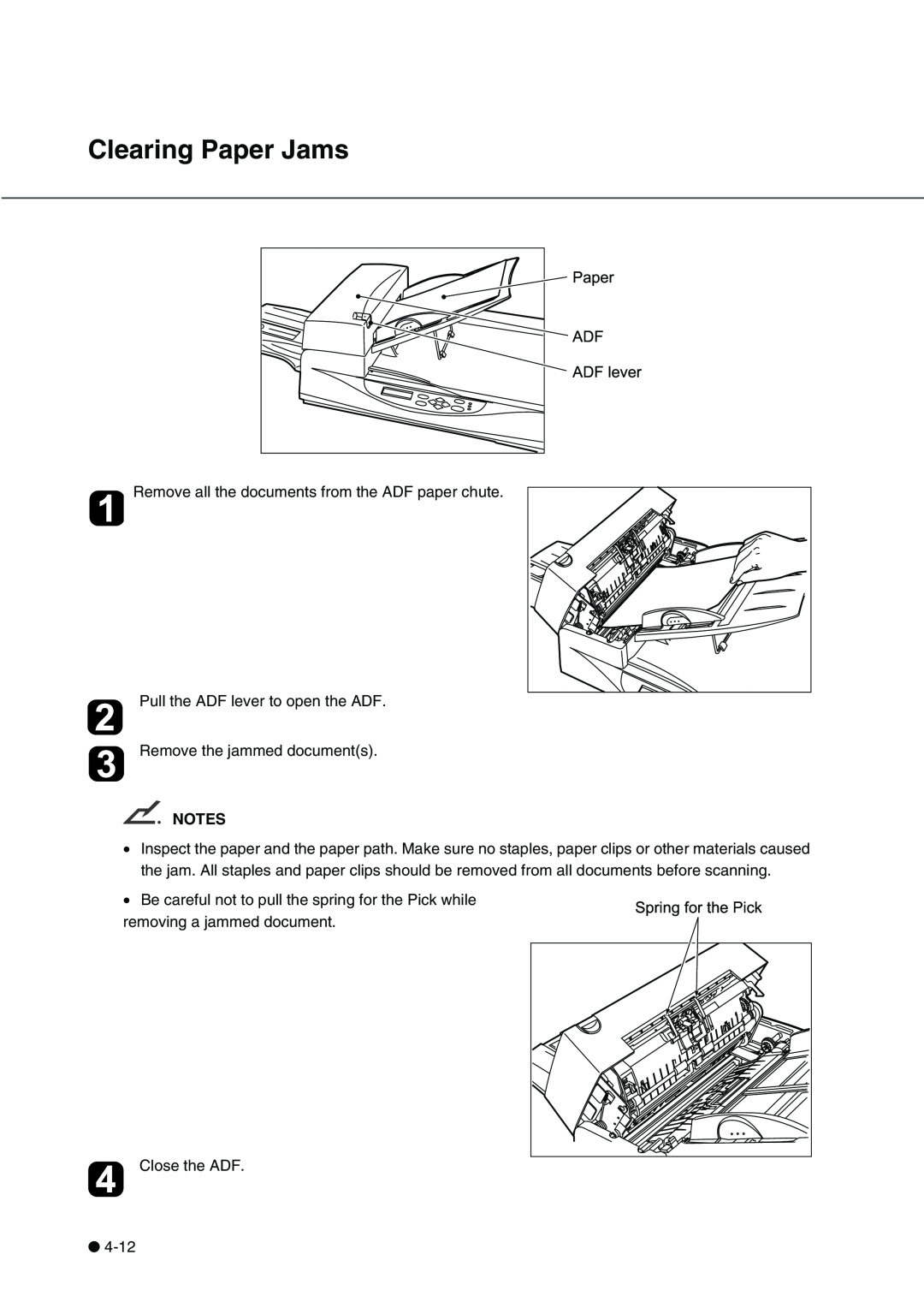 Fujitsu fi-4340C manual ADFlever, Clearing Paper Jams 