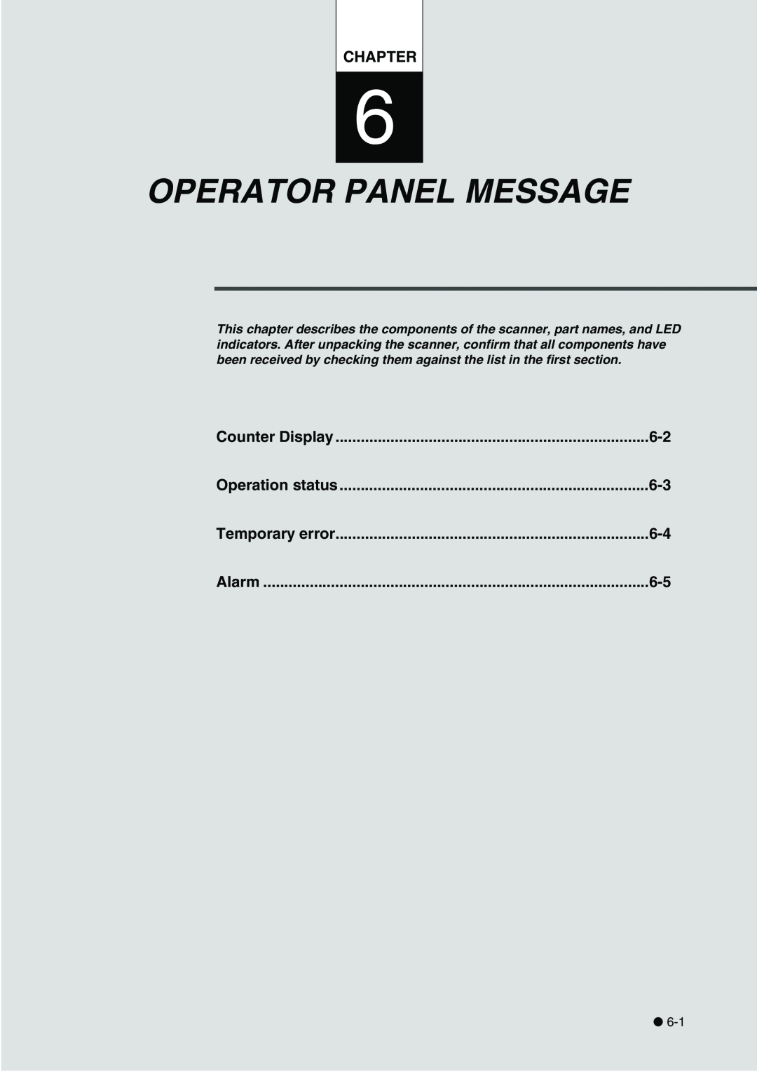 Fujitsu fi-4340C manual Operator Panel Message, Chapter, Counter Display, Operation status, Temporary error, Alarm 