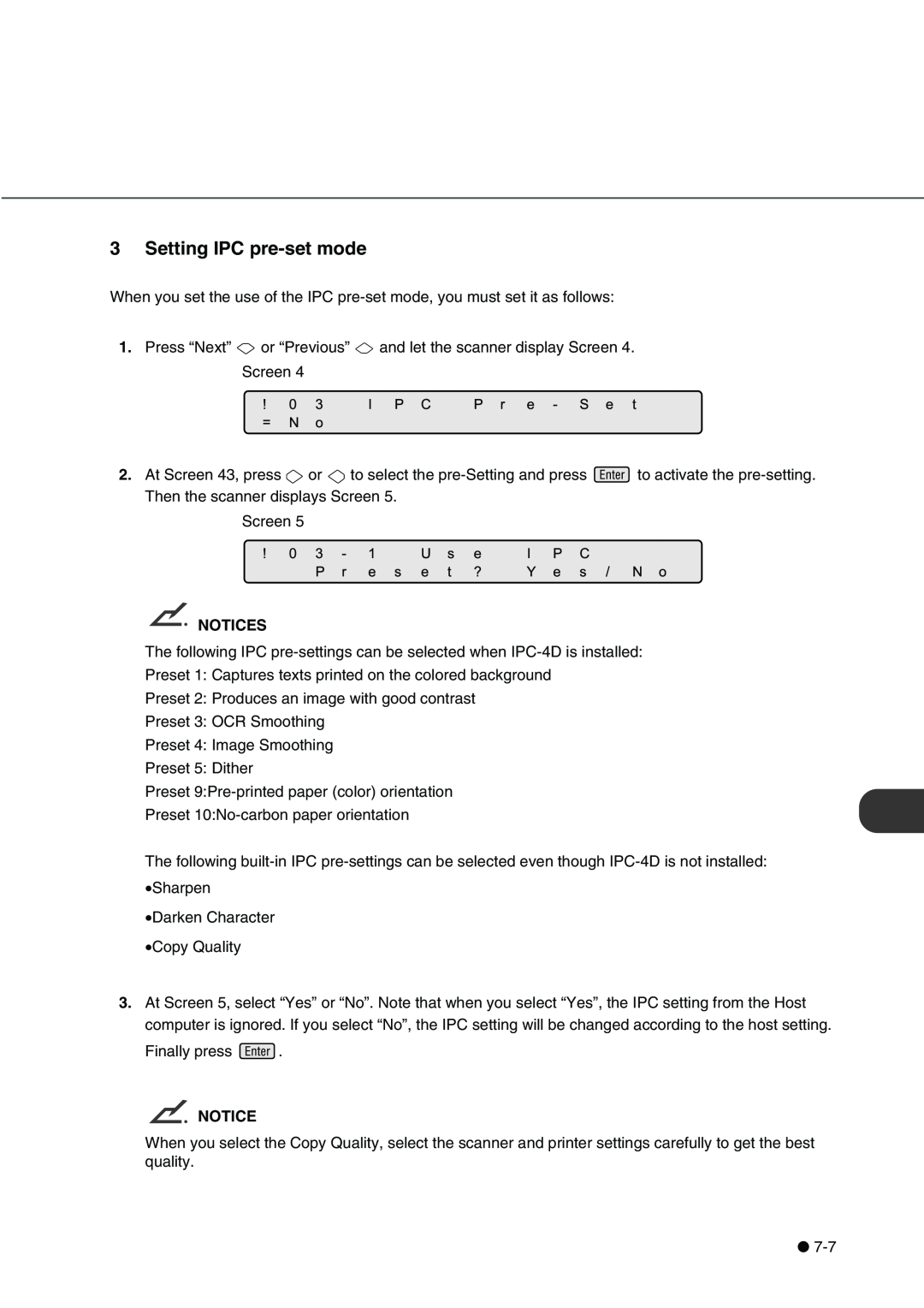 Fujitsu fi-4340C manual Setting IPC pre-set mode, Notices 
