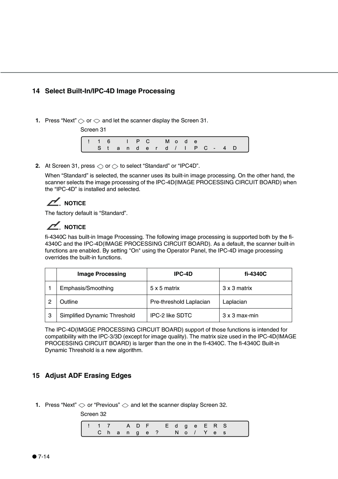 Fujitsu fi-4340C manual Select Built-In/IPC-4D Image Processing, Adjust ADF Erasing Edges 