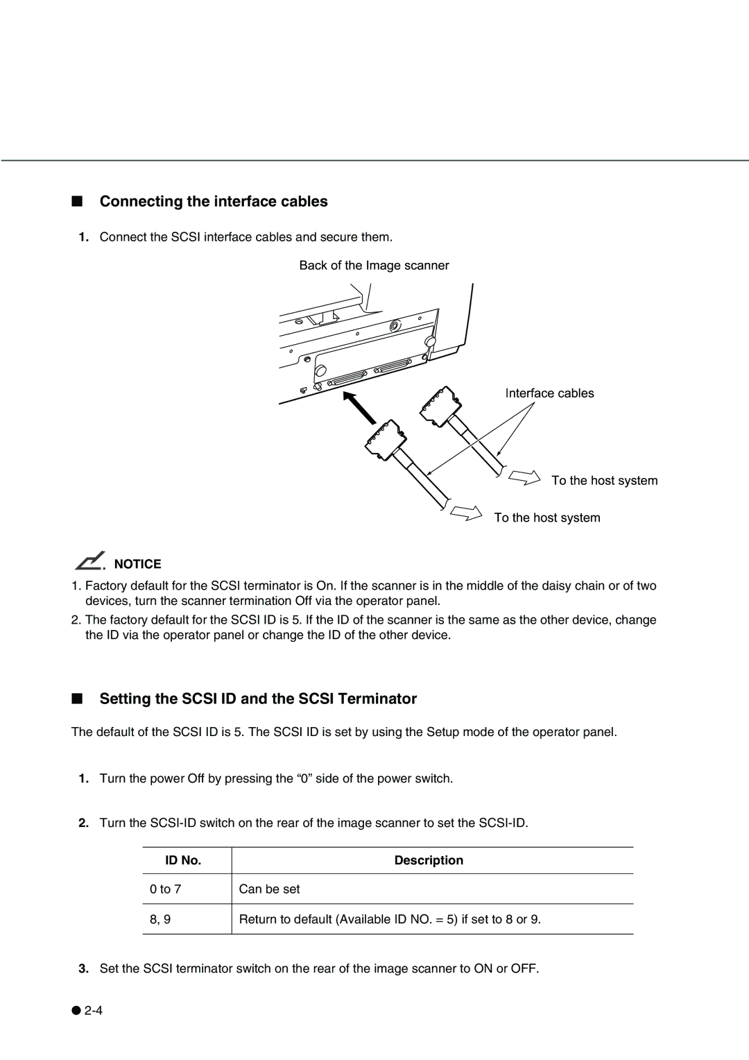 Fujitsu fi-4340C manual Setting the Scsi ID and the Scsi Terminator, ID No Description 