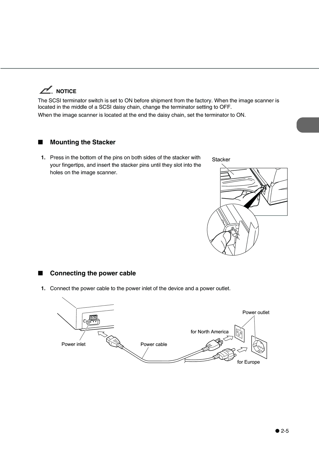 Fujitsu fi-4340C manual Mounting the Stacker, Connecting the power cable 