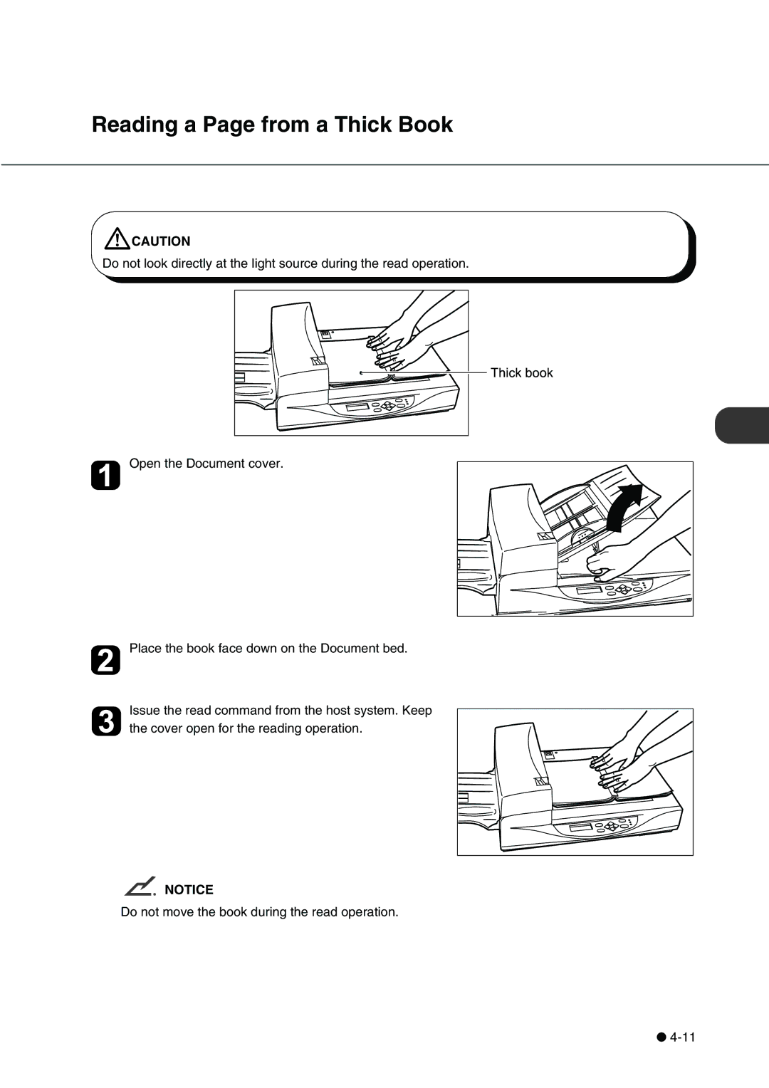 Fujitsu fi-4340C manual Reading a Page from a Thick Book 