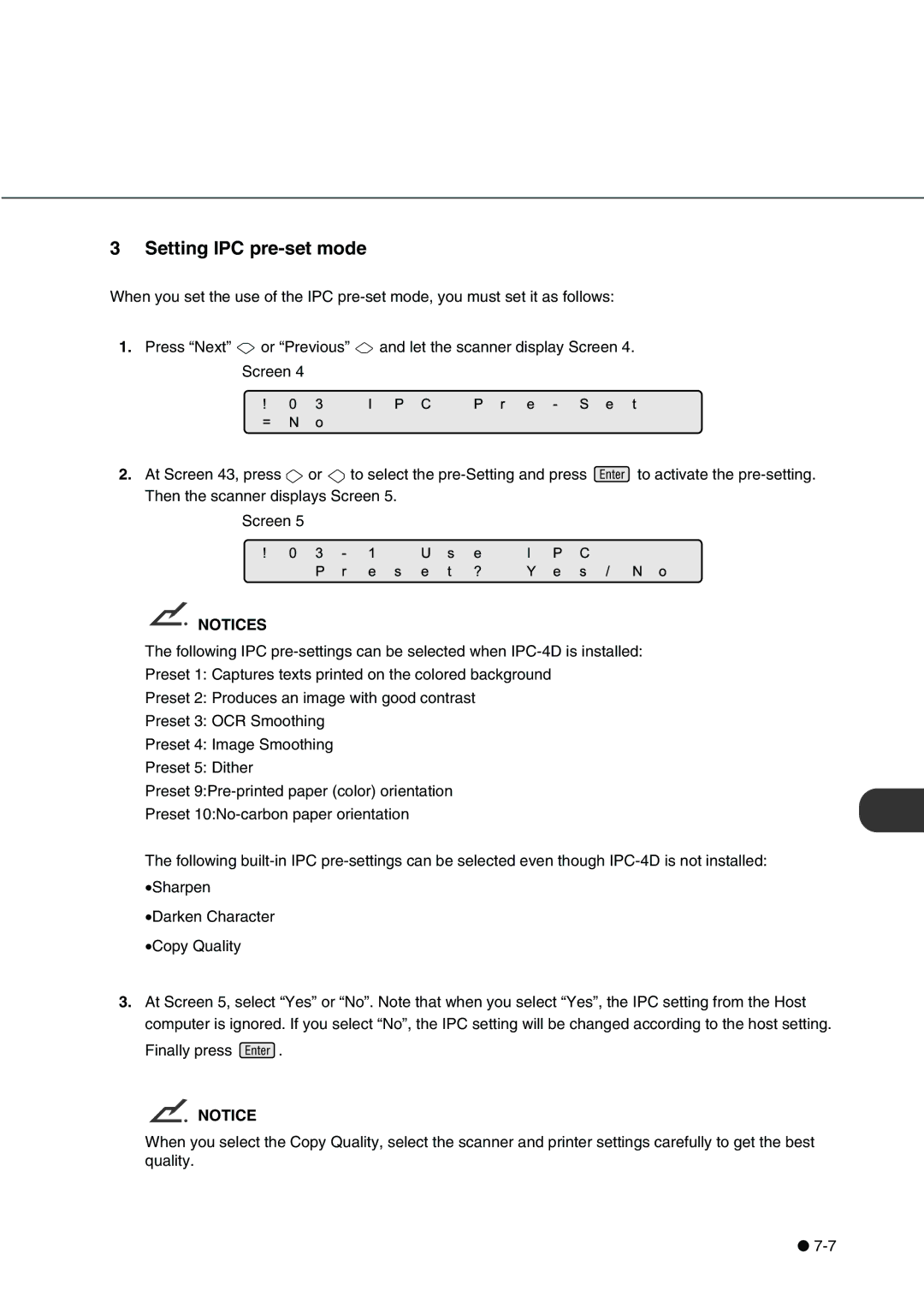 Fujitsu fi-4340C manual Setting IPC pre-set mode 