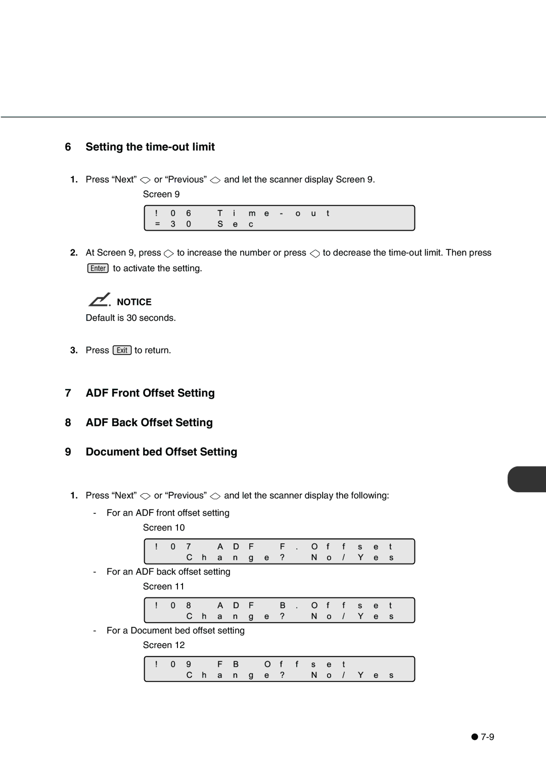 Fujitsu fi-4340C manual Setting the time-out limit, Press Next Or Previous Let the scanner display Screen 