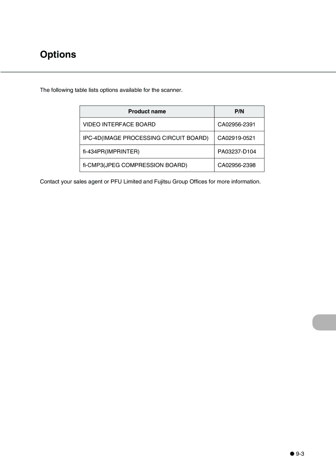 Fujitsu fi-4340C manual Options, Product name 