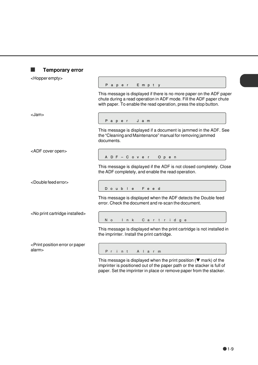 Fujitsu fi-4640S manual Temporary error 