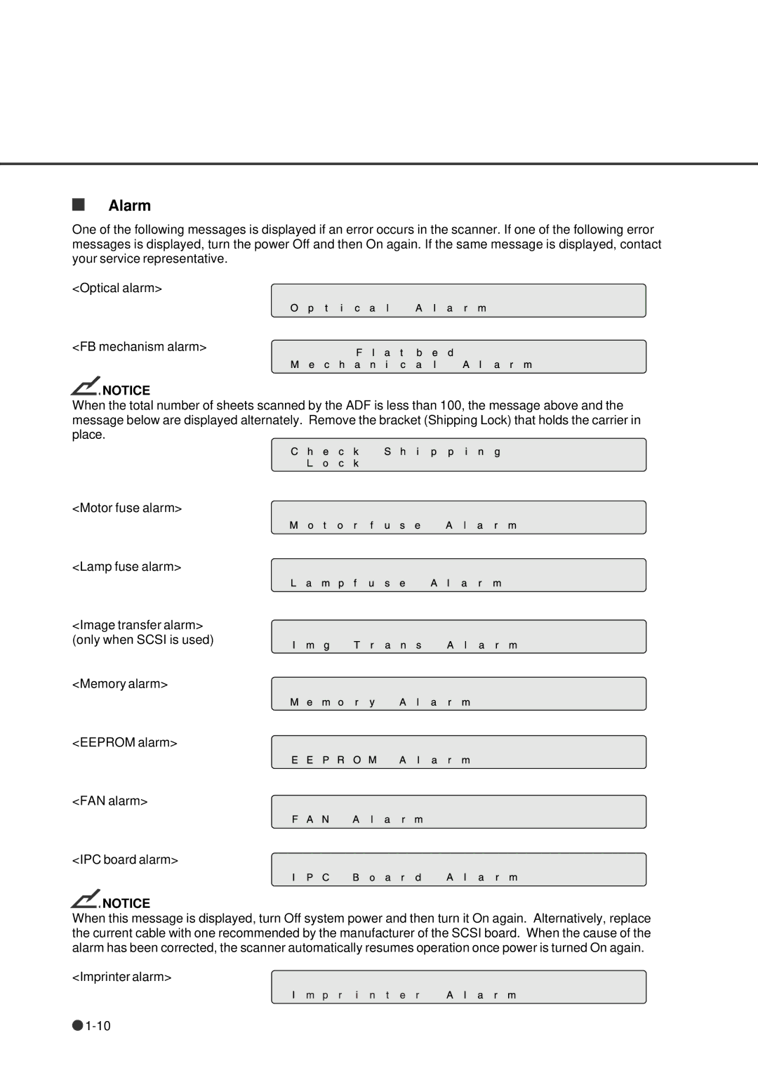 Fujitsu fi-4640S manual Alarm 