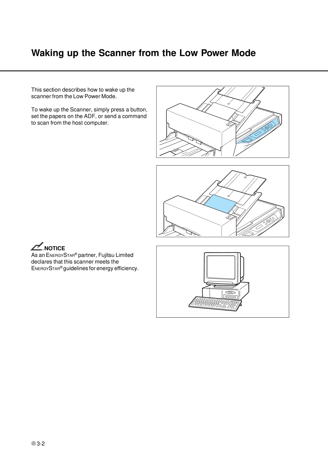 Fujitsu fi-4640S manual Waking up the Scanner from the Low Power Mode 