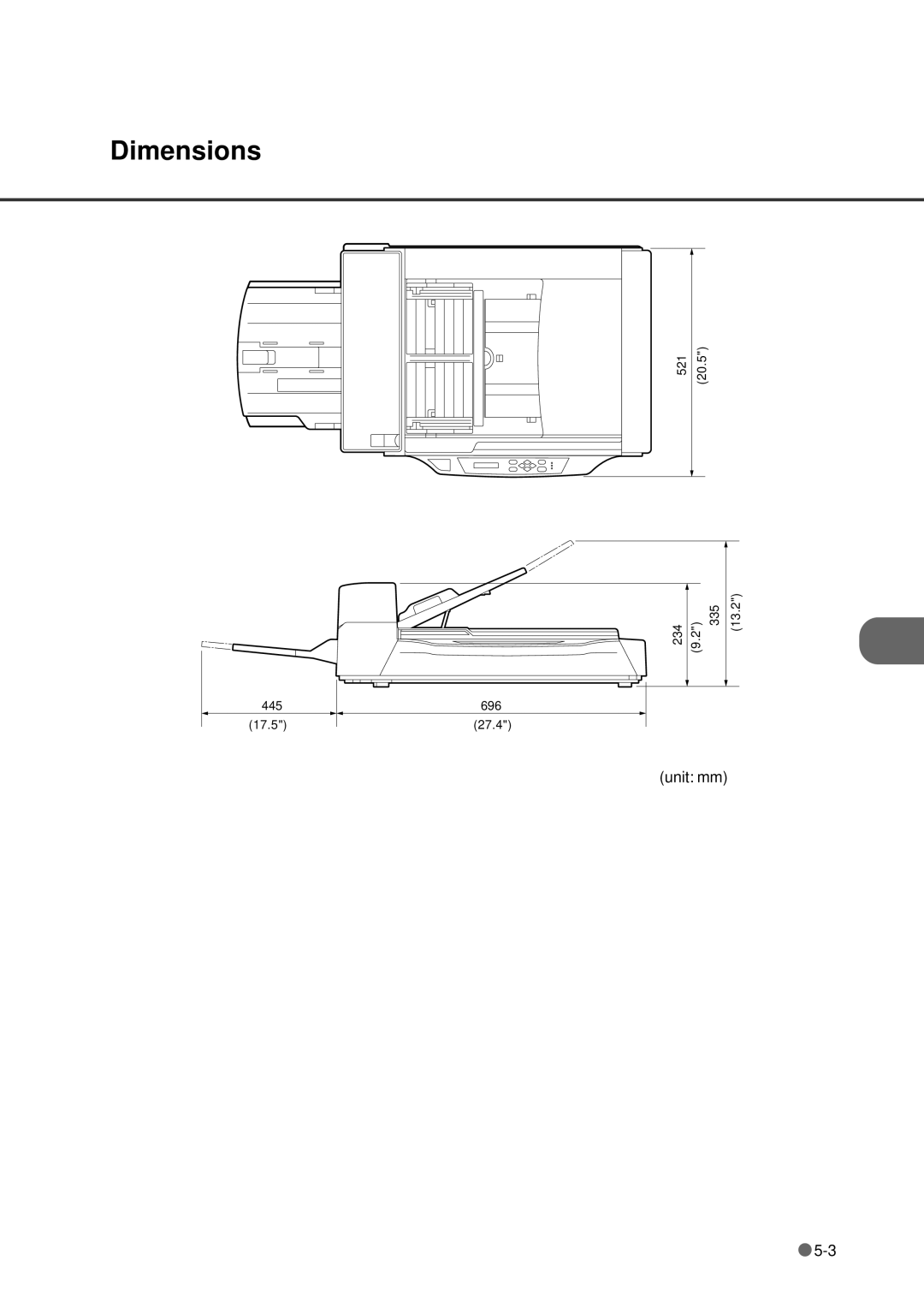 Fujitsu fi-4640S manual Dimensions 