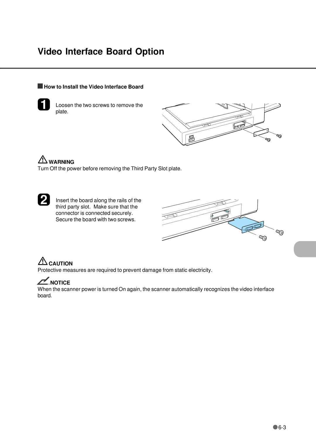 Fujitsu fi-4640S manual Video Interface Board Option, How to Install the Video Interface Board 