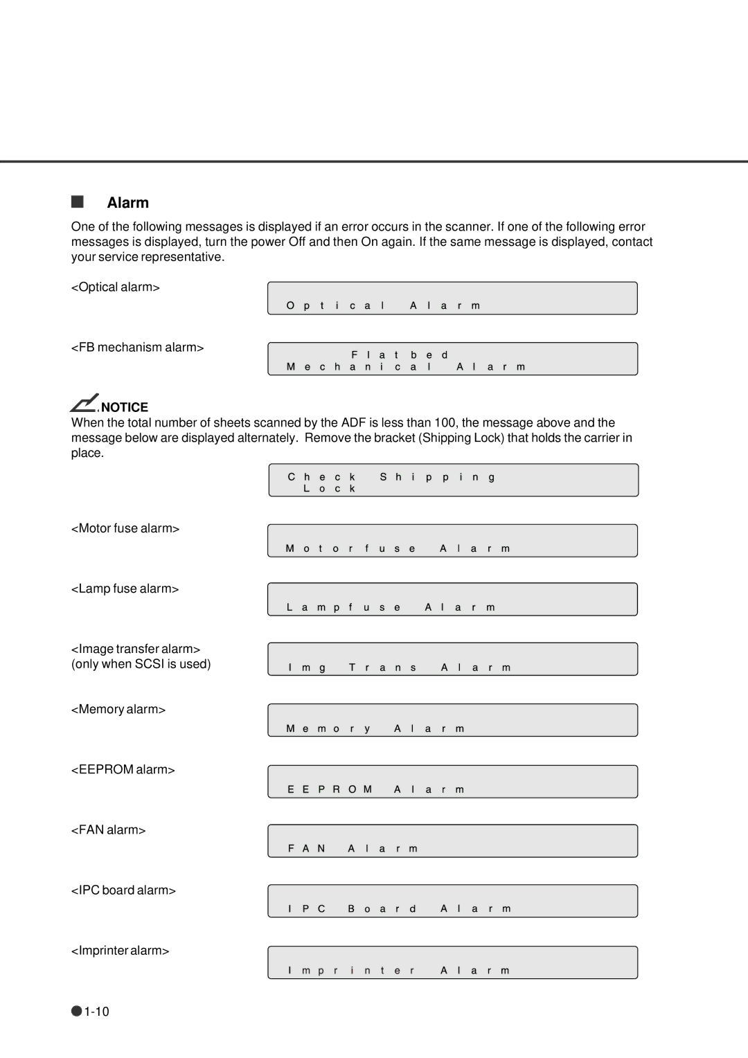 Fujitsu fi-4640S manual Alarm 