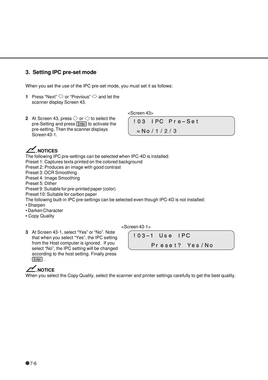 Fujitsu fi-4640S manual Setting IPC pre-set mode 