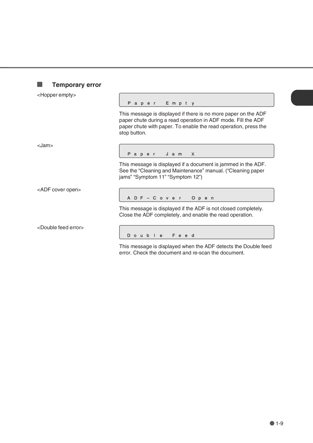 Fujitsu fi-4750L manual Temporary error 